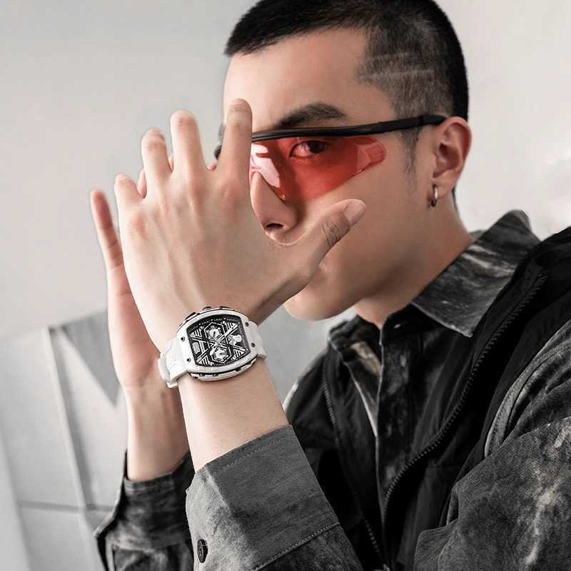 Mark Fairwhale Fashion Mens Rubber Strap Resin Case Quartz Fashion Waterproof Watch W250104