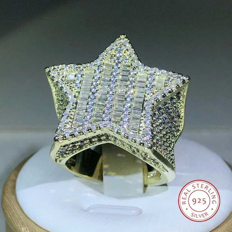925 Silver New arrivel Hip-hop Full Crystal Micro-inlaid Zircon Big Five-pointed Star Ring For Men and Women JewelryXJ250104