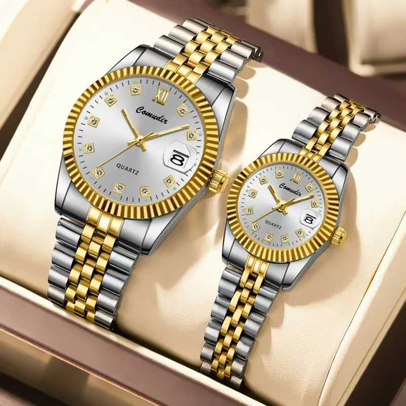 Mens and womens silver gold steel his and her quartz set waterproof luminous simulated quartz W250104