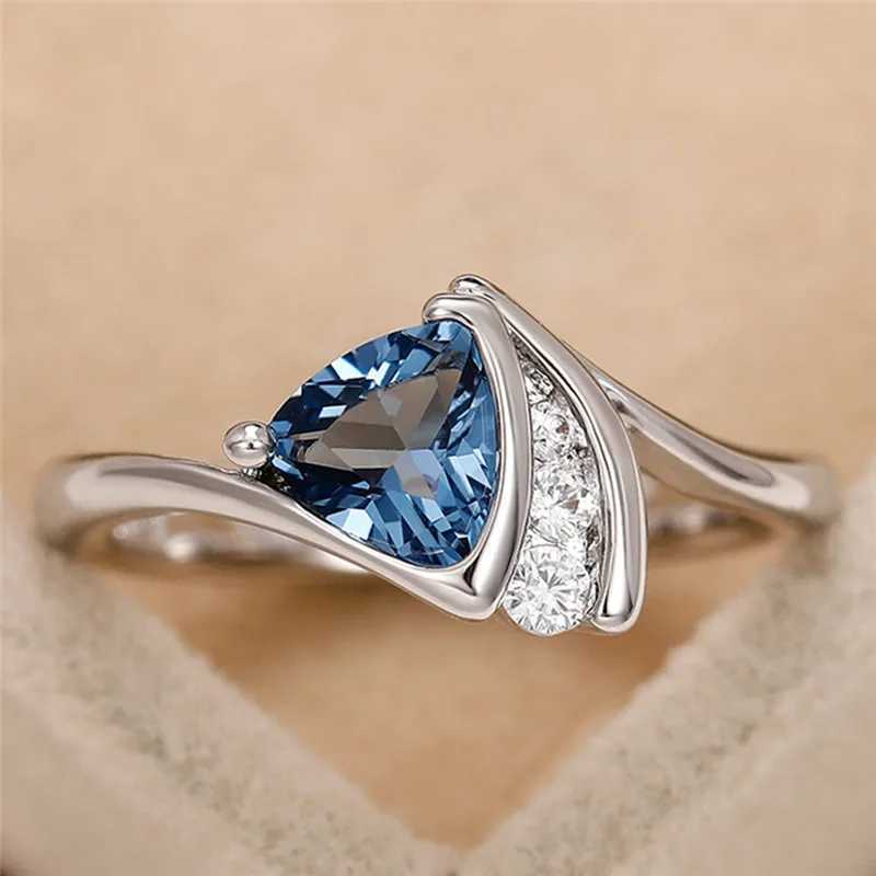 925 Sterling Silver Blue Cubic Zirconia Ring for Women High Quality Band Wedding Rings Anniversary GiftXJ250104