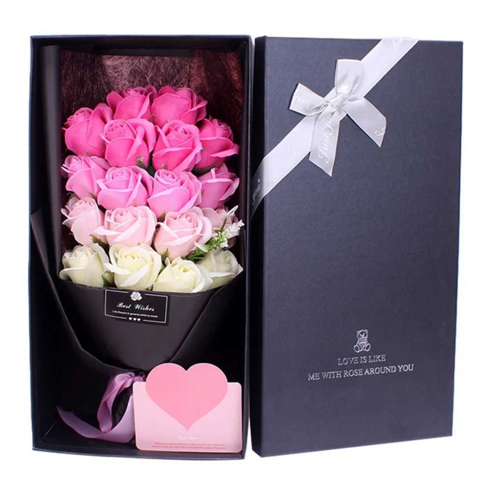 18 pieces ortificial soap wer rose bouquet box for girlfriend mother Christmas Valentines Day birthday wedding gift W250104