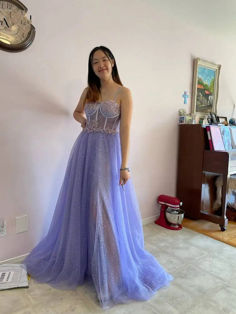 Sparkly Tulle Ball Evening Dress Lace spaghetti Strap Party Dress Ball Dress Teen Girls Graduation Ball Long Sleeve Aline 250103
