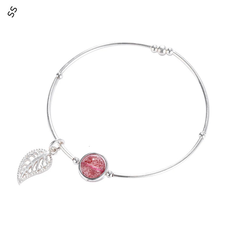 925 Silver Bracelet Strawberry Crystal Leaf Pendant Girl Student Handpiece Pouplar Bracelet Charm Decoration School 250102