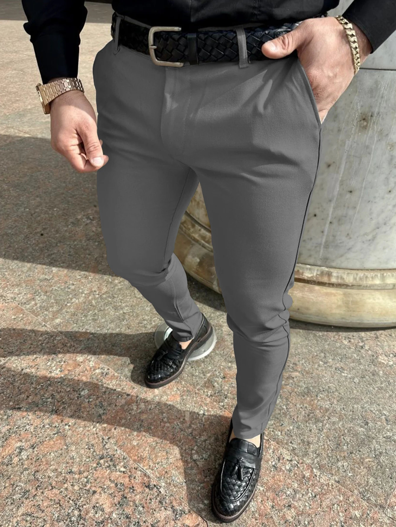 Solid Color Slim Mens Pants Europe and the United States Style Fashion Pencil Pants Business Casual Daily Hundred Foot Pants 250103