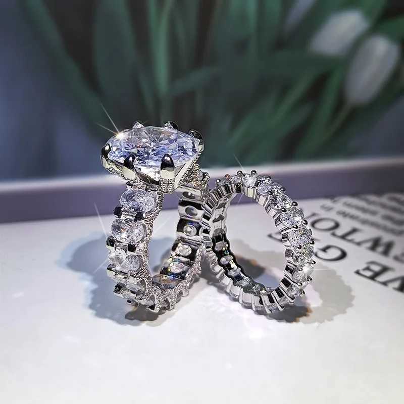 NEW Elegant Zircon Ring Set S925 Silver Color Engagement Wedding Jewelry For Women 2021 Fashion Crystal Gift WholesaleXJ250104