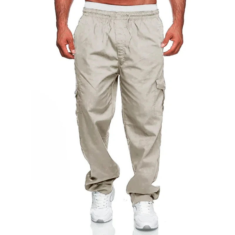 Spring Autumn Fashion Cargo Pants Men Casual Multi Pocket Drawstring Trousers Loose Straight Tube Household All-match Pants 250102