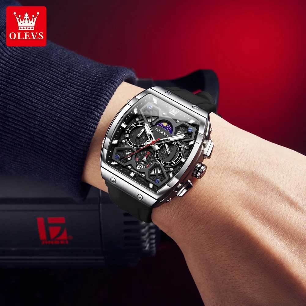 OLEVS 2942 Mens Hollow ES Quartz Waterproof Luminous ES Mens Fashion Design with Sile Str W250104