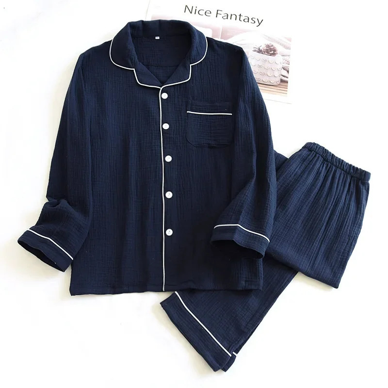 Cotton Trouser Home Suit Mens Long Sleeve Solid Color Pajamas Set Pants Large Size Pyjamas Men Clothes for Autumn 250103