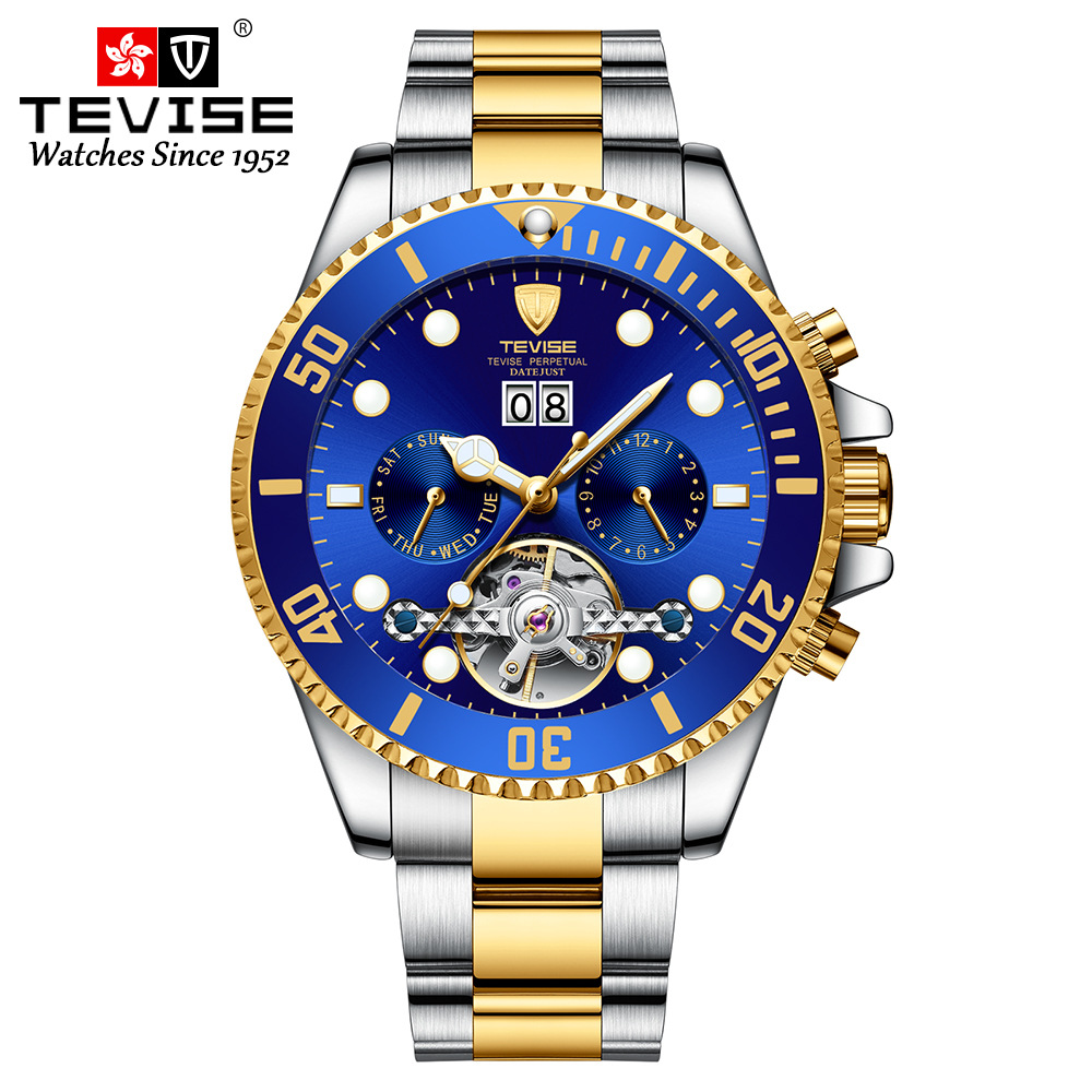 TEVISE Water Ghost Watch for Men Fully Automatic Mechanical Watch Tourbillon Fashion Watch Men T022 T823F