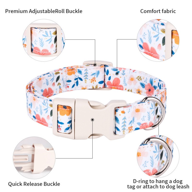 Fashion New Pet Accessories Dog Collars Premium Adjustable Roll Wholesale Pet Collar 2024 Sale Cotton RIBBONS Floral 100% Cotton