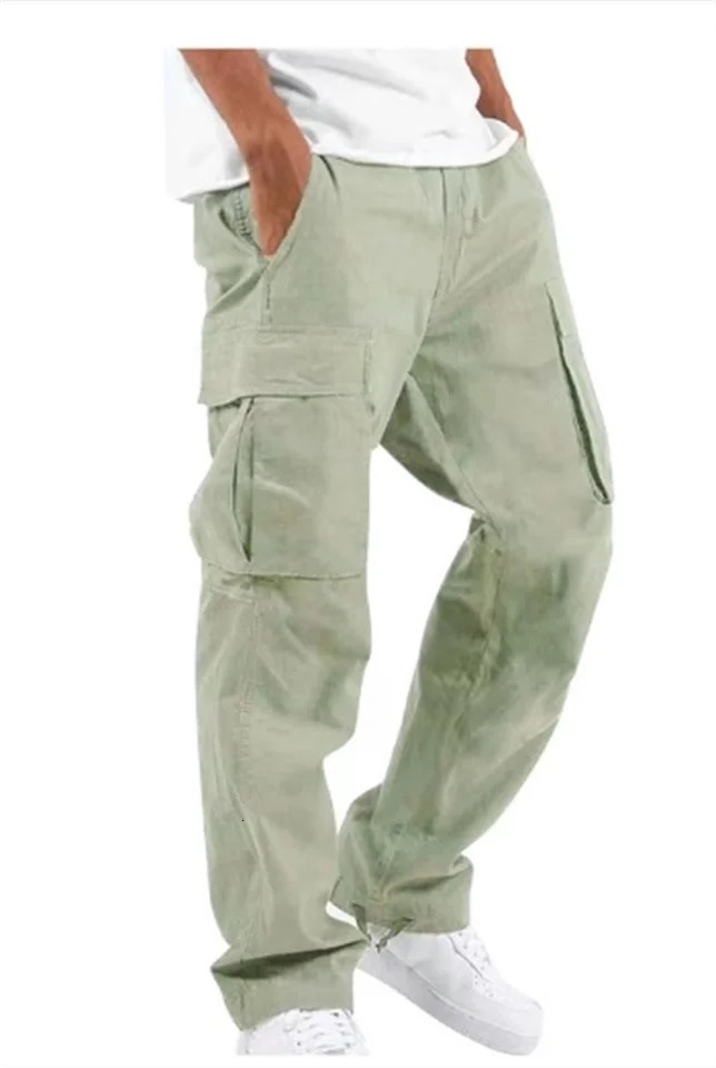 2024 mens cargo pants drawstring multi-pocket casual pants 250102