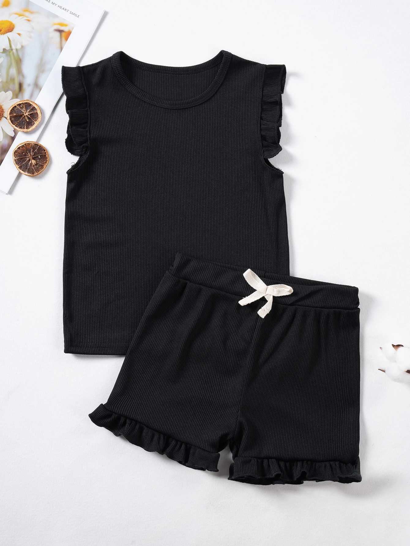 2018 Summer Hot Selling Casual Polyester Girl Cute Tank Top Shorts Solid Color SetXJ250410