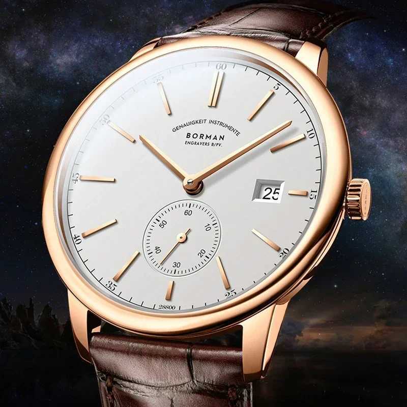 Borman Luxury Mens Automatic Mechanical Rose Gold Case Sub Dial Sport Mens Genuine Leather High Quality Gentleman Watch W250104
