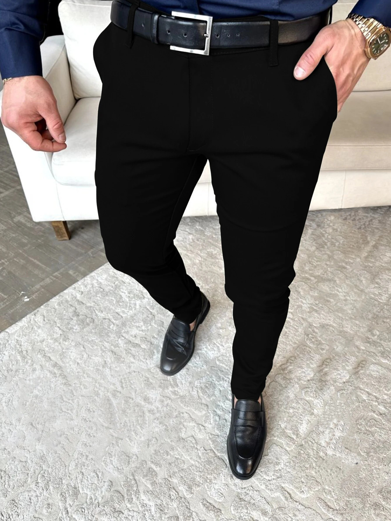 Solid Color Slim Mens Pants Europe and the United States Style Fashion Pencil Pants Business Casual Daily Hundred Foot Pants 250103