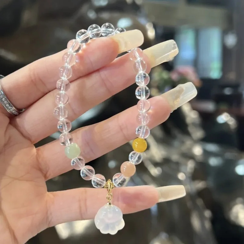 Shining U White Chalcedony Agate Cat Paw Pendant Bracelet for Women Fashion Jewelry Chinese Style Gift 250102