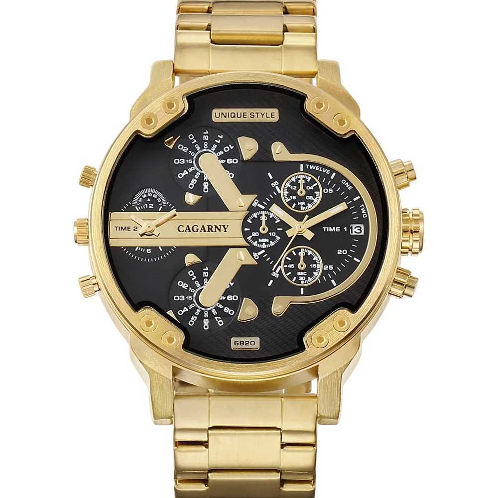 Kagani original large dial 6820 stainless steel mens dual time zone date waterproof fashion casual mens quartz W250104