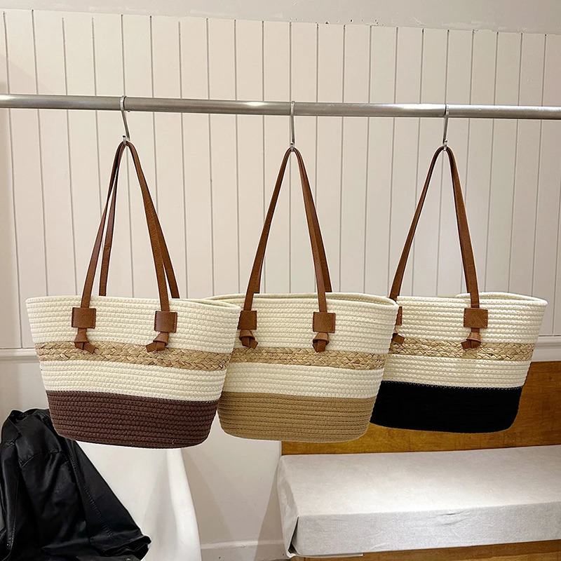 Large Capacity Summer Holiday Women Tote Bag Beach Straw Handbag Ladies Travel Shopping Bag Causal Female Shoulder Bag 250102
