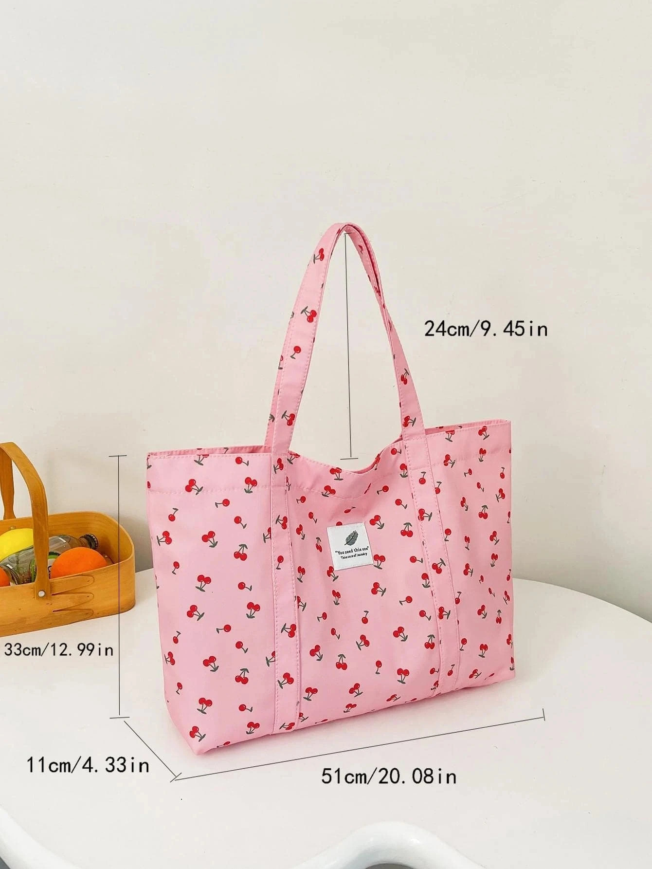 Fashionable Sweet Pink Strawberry Cherry Tote Bag For Women Large Capacity Casual Versatile Portable Shopping Shoulder Bag 250102