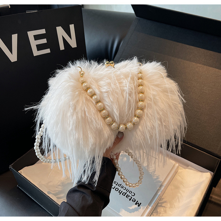 Plush women's pearl new best-selling high-end designer design autumn and winter fur bucket small bag small square bag wallet crossbody bag handba