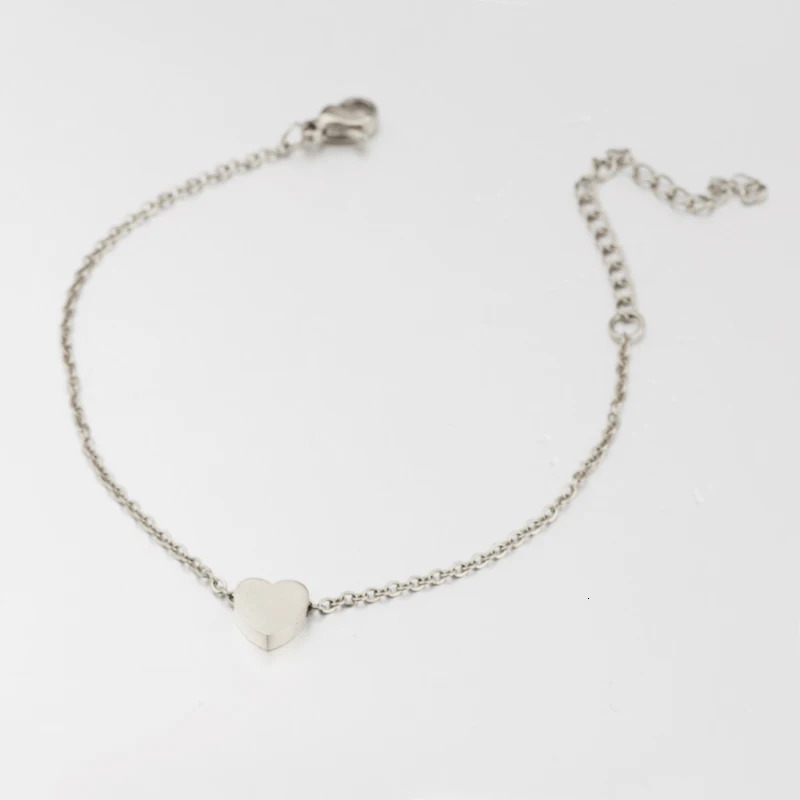 Fnixtar 20Pcs/Lot 15/18cm cute heart-shaped bracelet with 5cm long chain mirror polished stainless steel bracelet anklet 250102