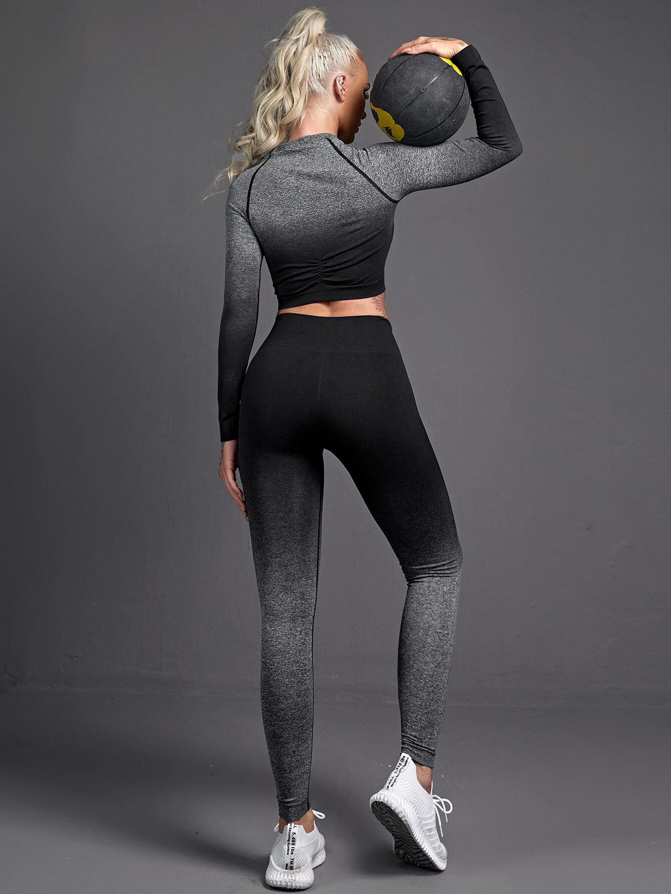 Wome Seamless Long Sleeve Sportswear Push Up Fiess High Waist Yoga Pants Set