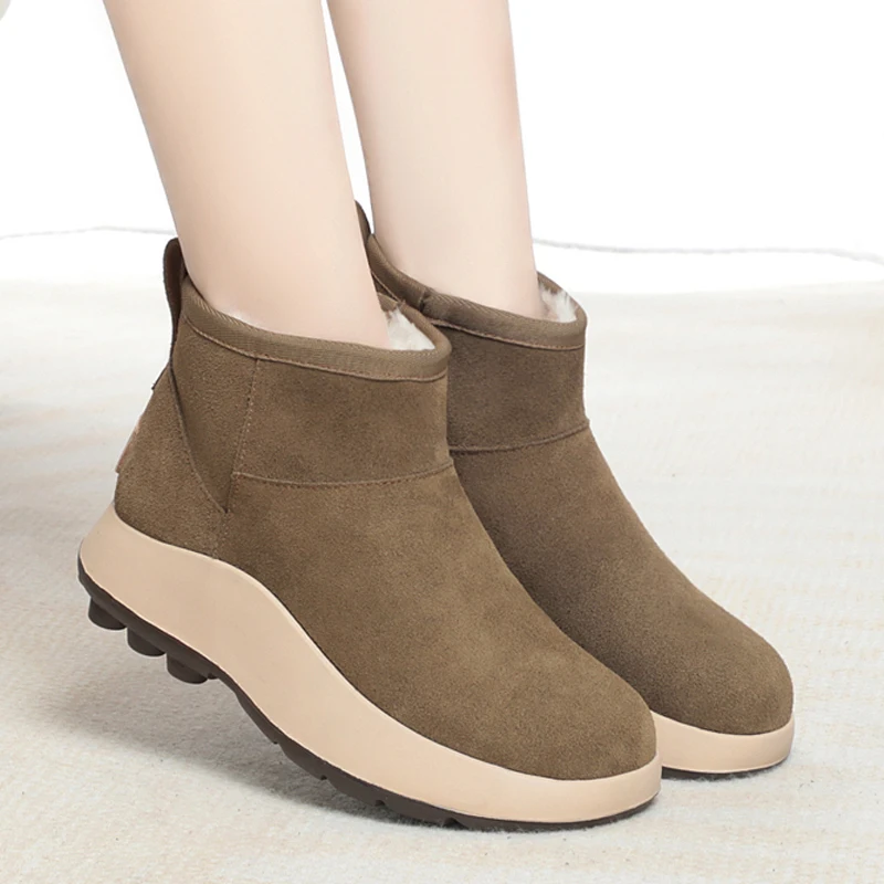 AIYUQI Snow Boots Women Sheepskin Fur Integration Thick Wool Warm Winter Boots Women Genuine Leather Anti-slip Women Booties