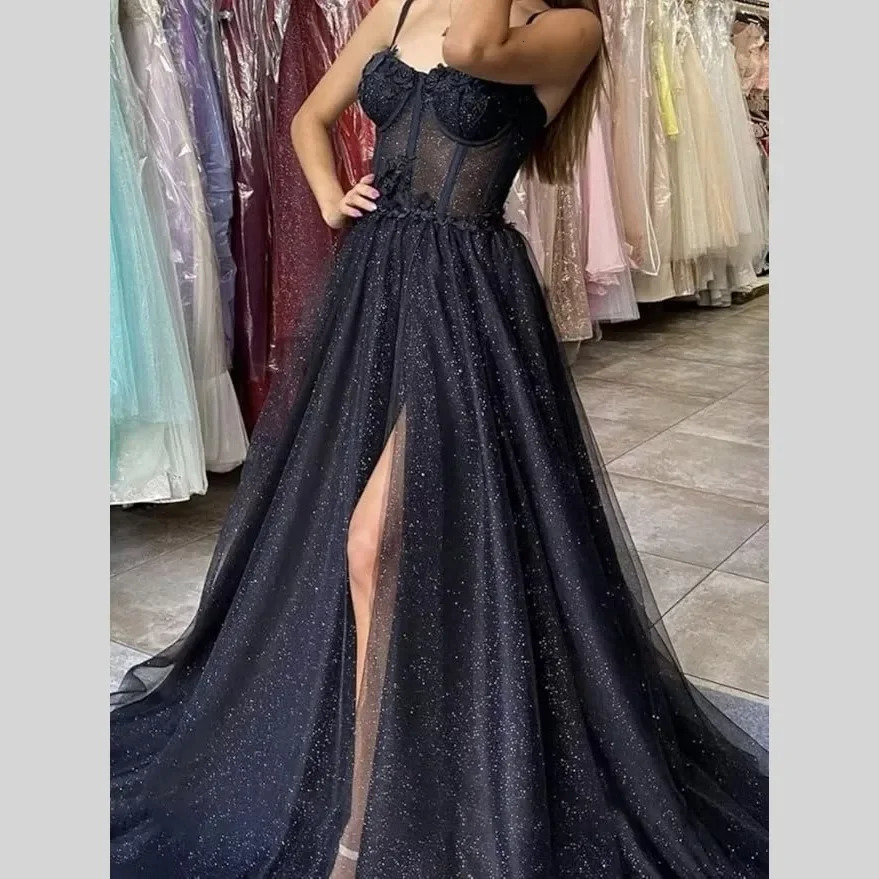 Sparkling chiffon ball gown long ball gown spaghetti strap lace decal 3D floral stitching bridal gown sexy cocktail party 250103