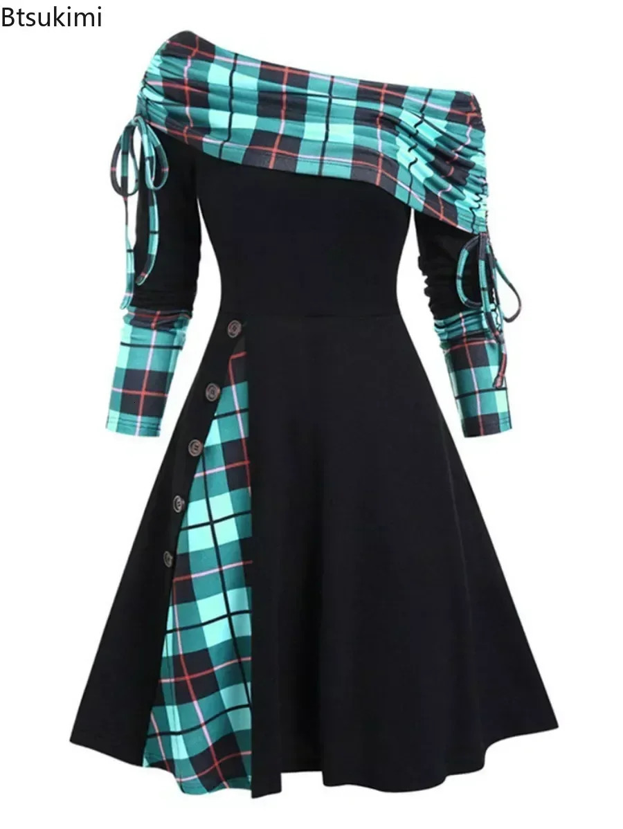 2025 Womens Casual Long Dress A Sholuder Punk Style Elegant Autumn High Waist Gothic Long Dress Womens Tank Top 250103