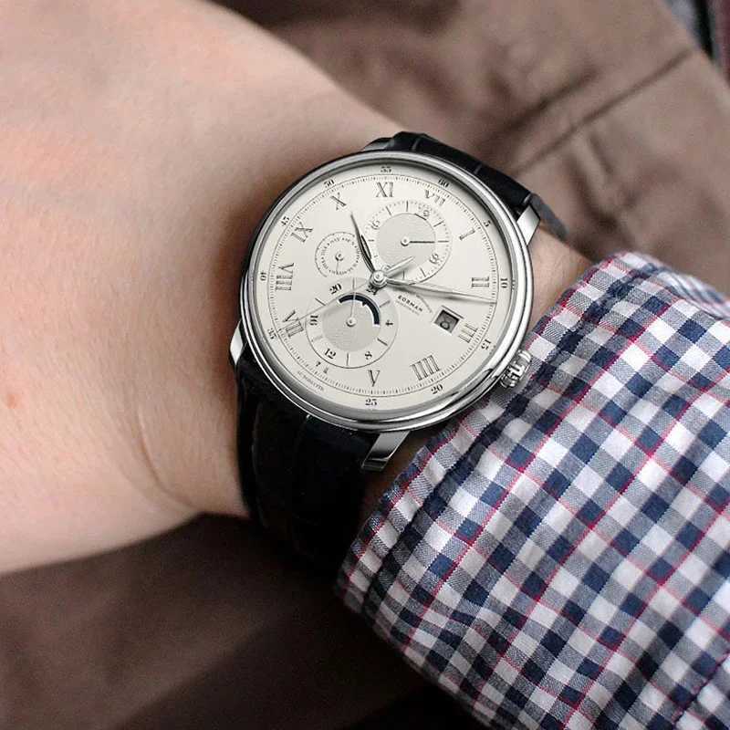 Mens retro mechanical automatic ES 316L stainless steel mens ES multifunctional spherical glass waterproof ES W250104