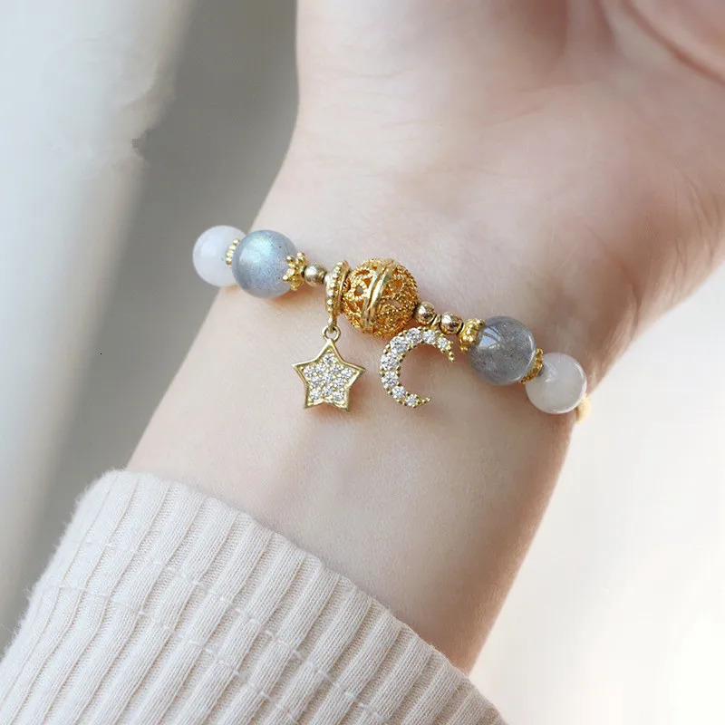 Natural Stone Bracelet and Bracelet Crystal Bead Bracelet Womens Moon Stone Lemon Strawberry Quartz 925 Silver Jewelry 250102