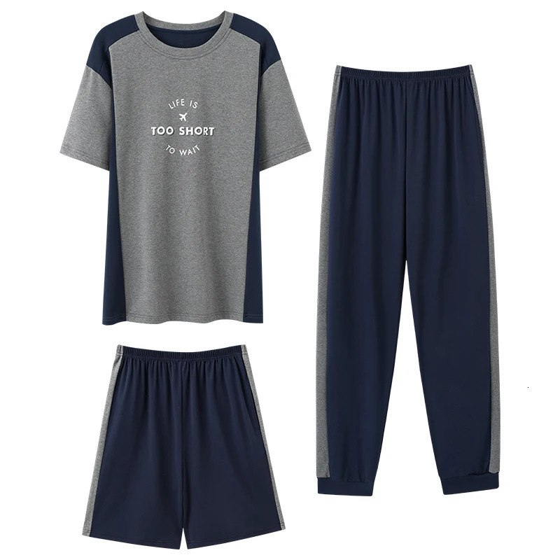 TopsShort PantsLong Pants 3pcset Men Cotton Pajamas Sets Summer Casual Tracksuit Pyjamas Male Big Yards LXXXXL Pijama Hombre 250103