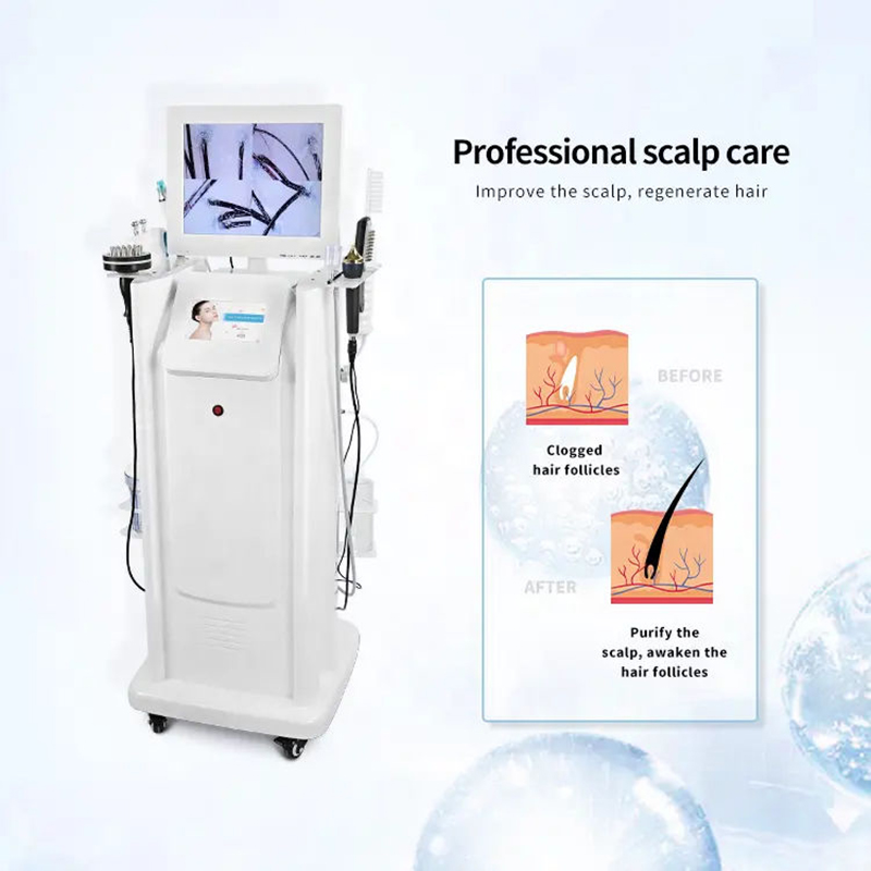 New Vertical 8 Handles Hair Loss Treatment Regrowth Machine Hair Scalp Treatment Machine With Hair Follicle Detection Analysis