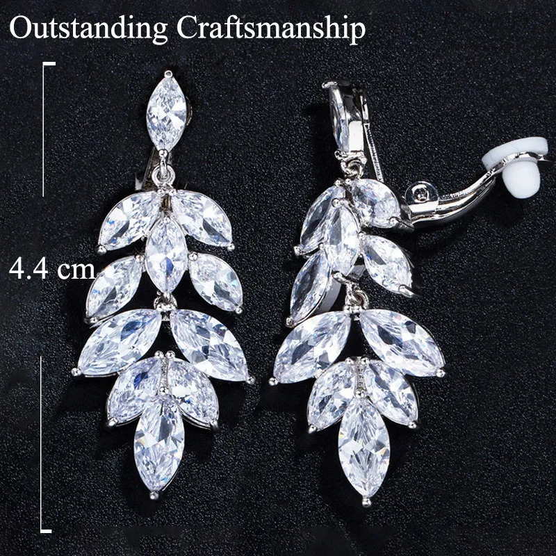ThreeGraces Sparkling Marquise Cut CZ Crystal Bridal Wedding Long Drop Clip On Earrings for Women Non Pierced Ear Jewelry EJ0032 250103