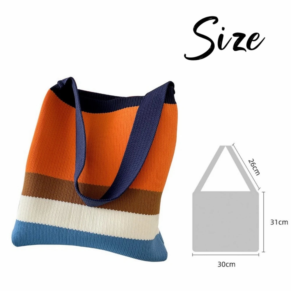 Womens Knitted Striped Shoulder Bag Female Woven Crossbody Handbag Eco Large Capacity Shopper Bag Retro Rainbow Storage Bag 250102