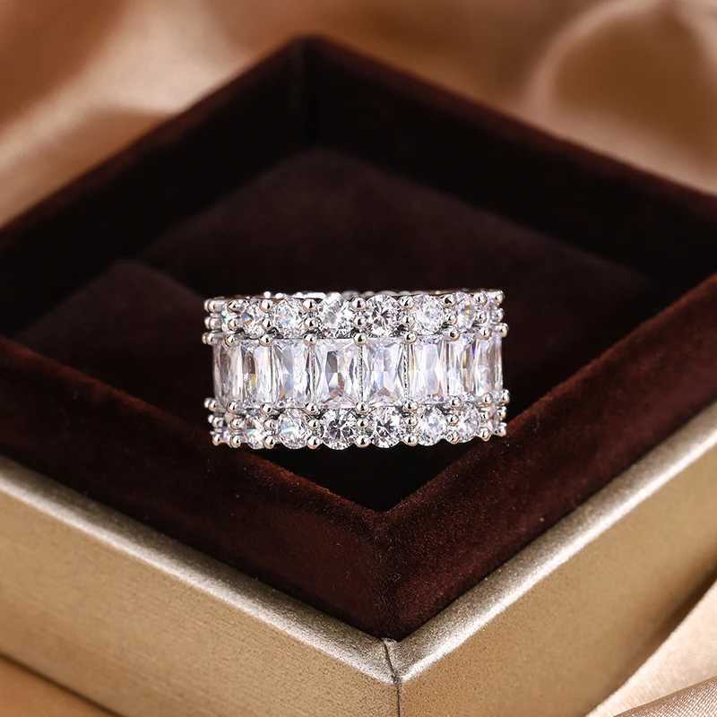 S925 Silver Plated Colorful Big Band Ring with Bling Zircon Stone for Women Fashion Wedding Birtay Jewelry GiftXJ250104