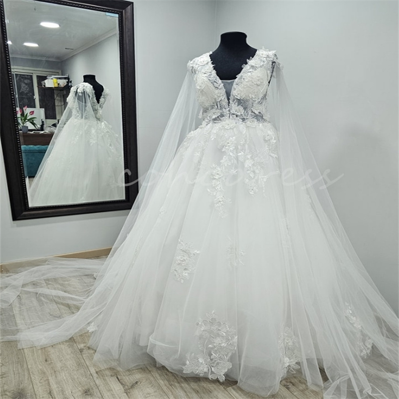 Ethereal Fairy Boho Wedding Dress Cape Sleeves A Line Tulle Lace Bohemian Bridal Dress Civil Country Beach Bride Gown Elegant Vestio De Novia 2025