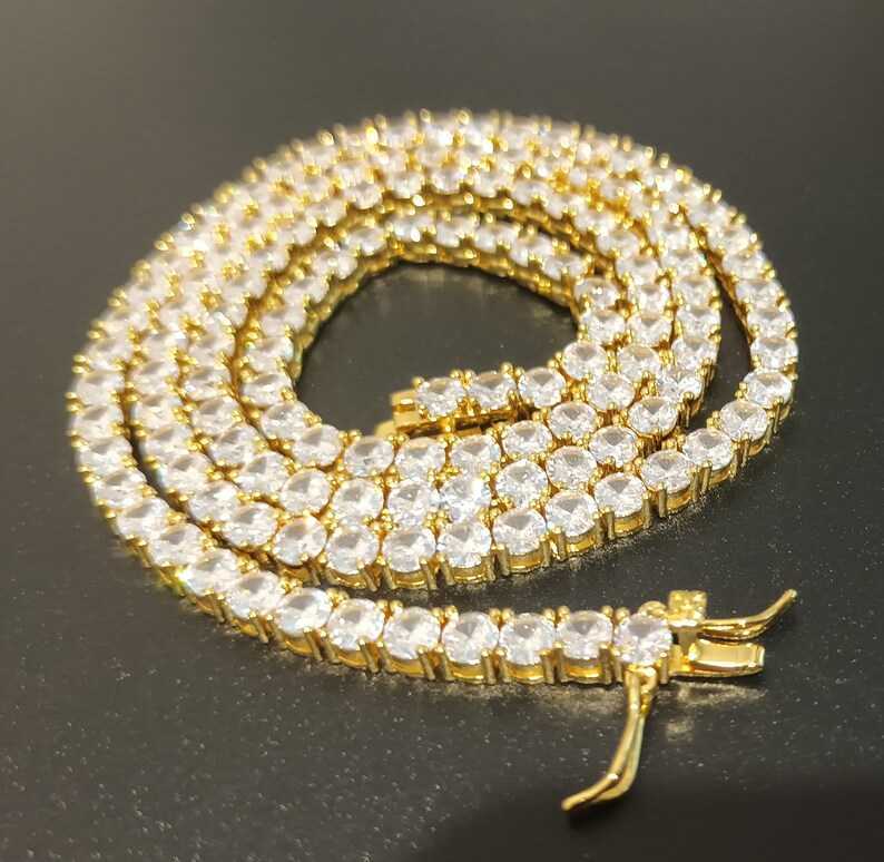 VVS Iced Out Hiphop Gold Plated 5mm Tennis Necklace 925 Sterling Silver Bling Moissanite Tennis Chain