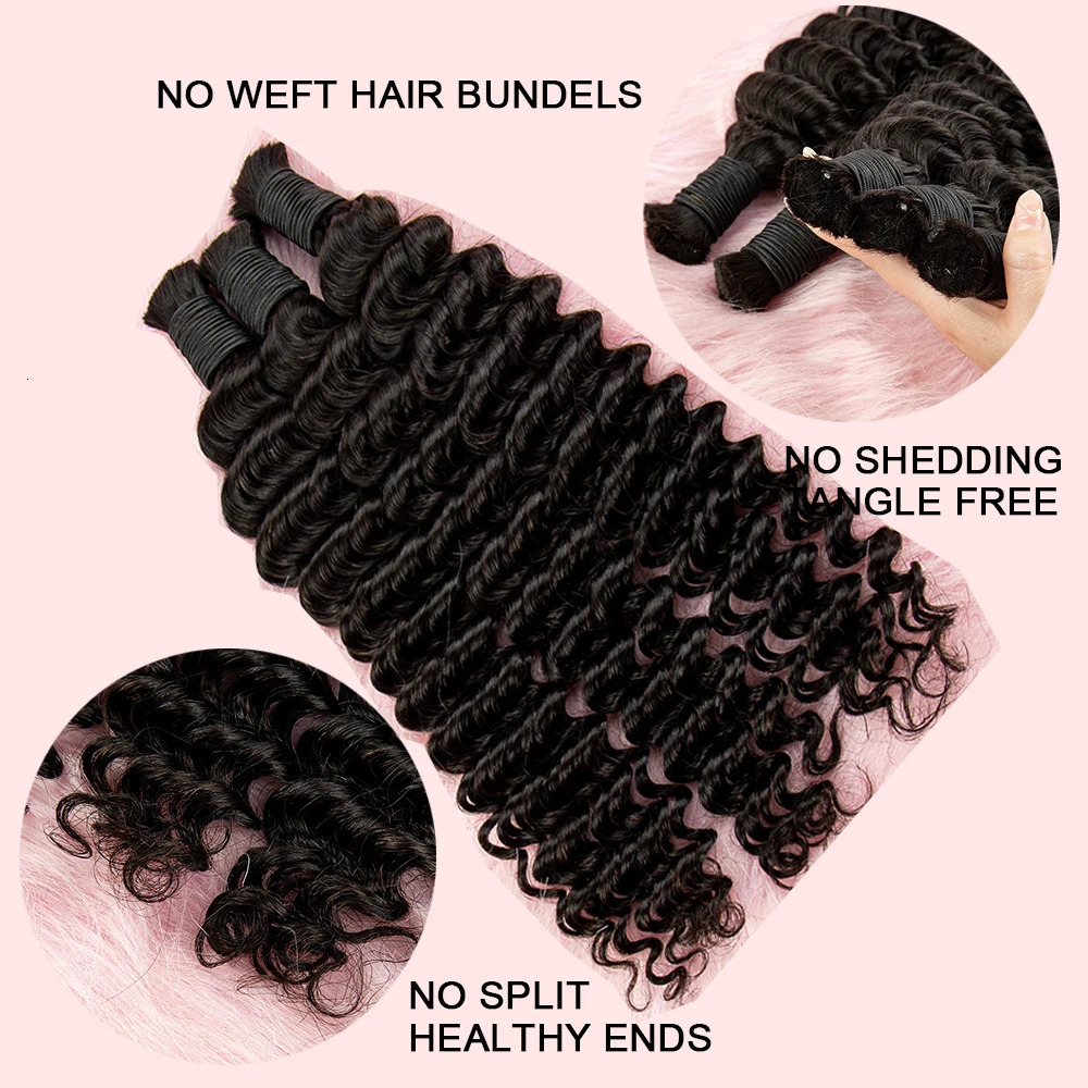 NABI Human Hair Bundles for Braiding Deep Wave Hair Extension Natural Color Braids No weft Hair Bulk Extensions 250103