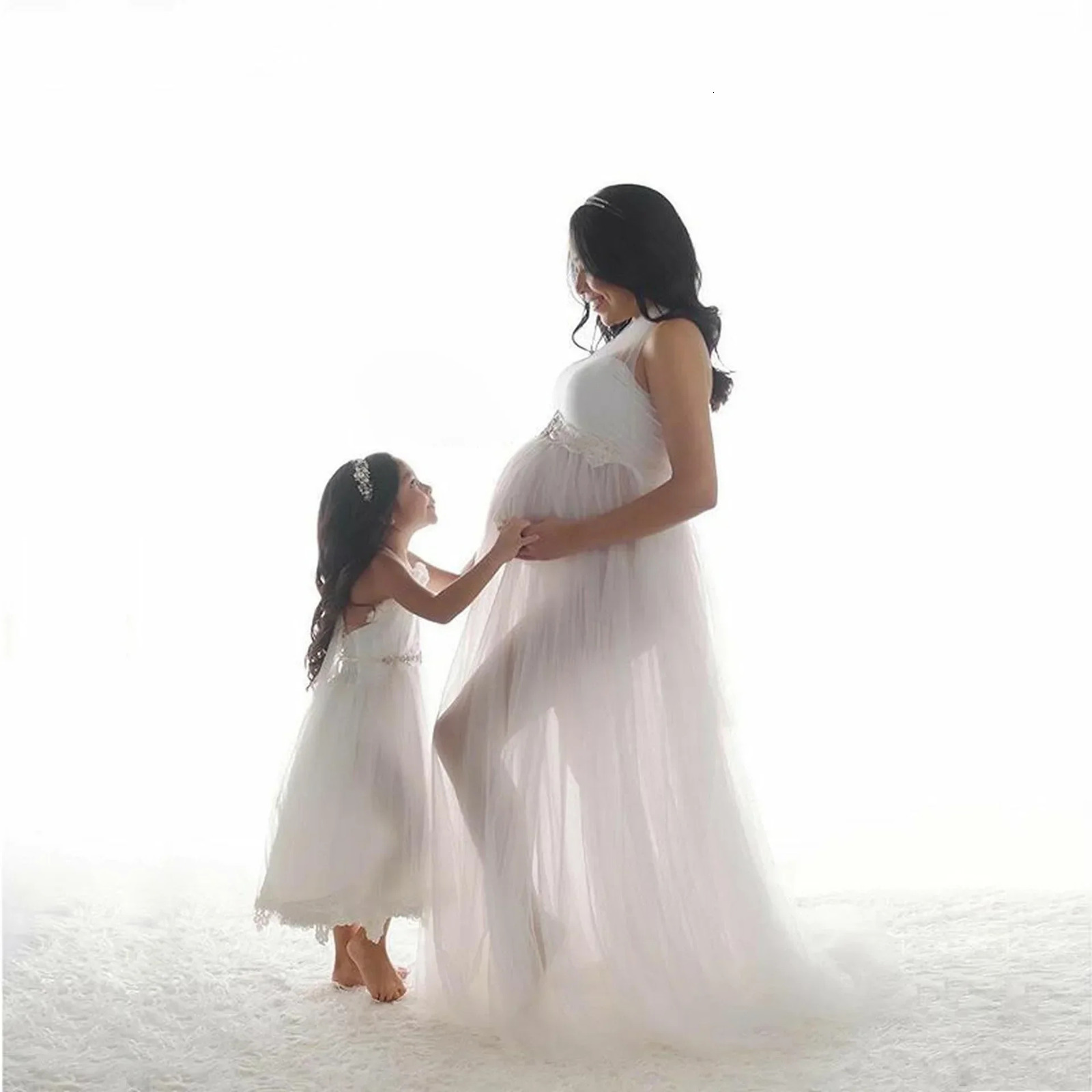 Long Maternity Dress Pography Props Pregnancy Dress Wrap Po Shoot Pregnant Tulle Maxi Gown Party Baby Shower Dress 250103