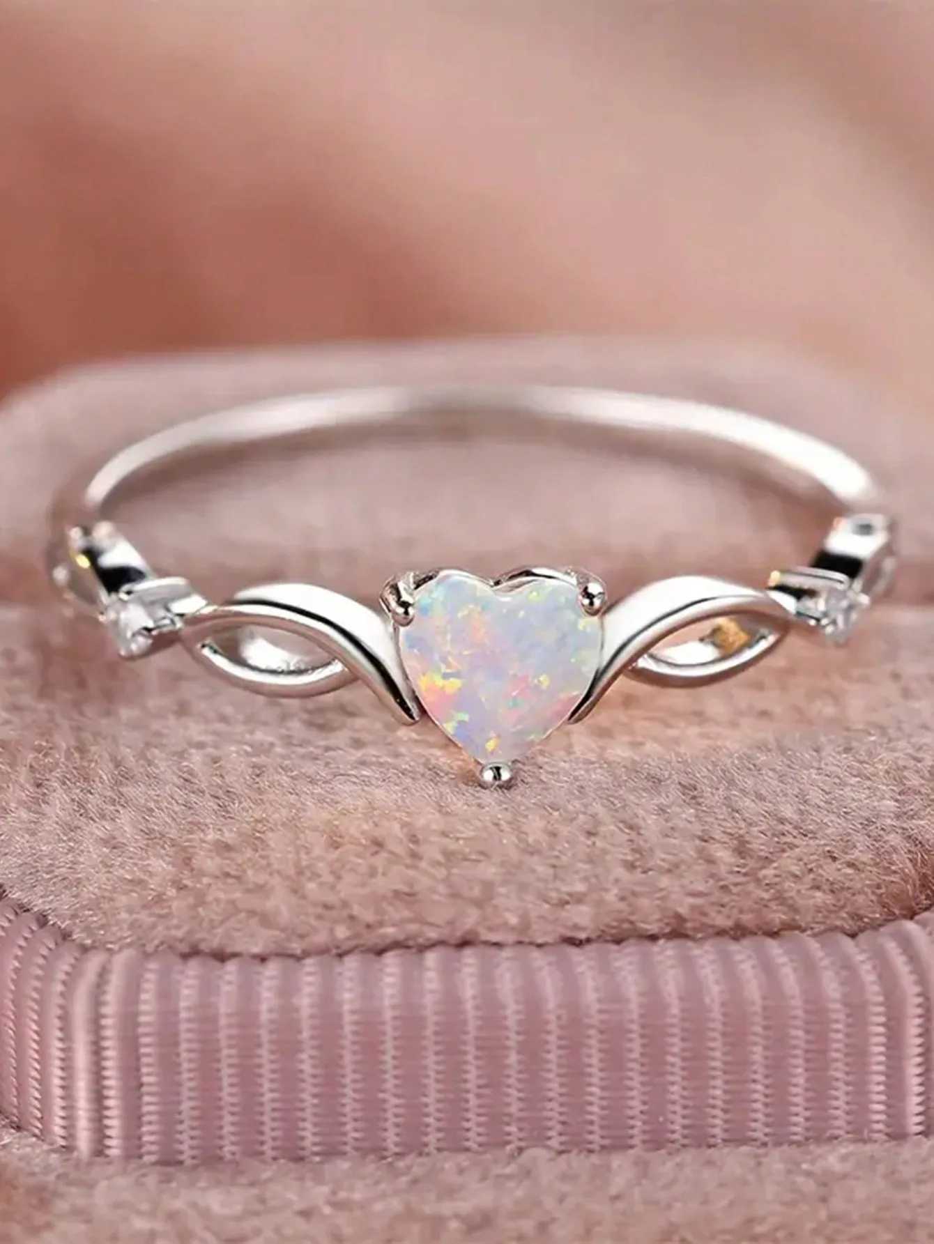 S925 sterling silver natural Australian gemstone set with diamond zircon small fresh heart ring for women as Mothers Day giftsXJ250104