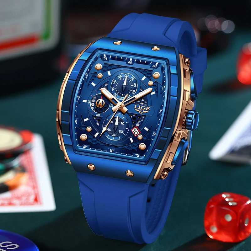 LIGE Outdoor Square Leisure Sports Quartz Mens Top Brand Luxury Fashion 50M Waterproof Car Date Sile Chronograph W250104