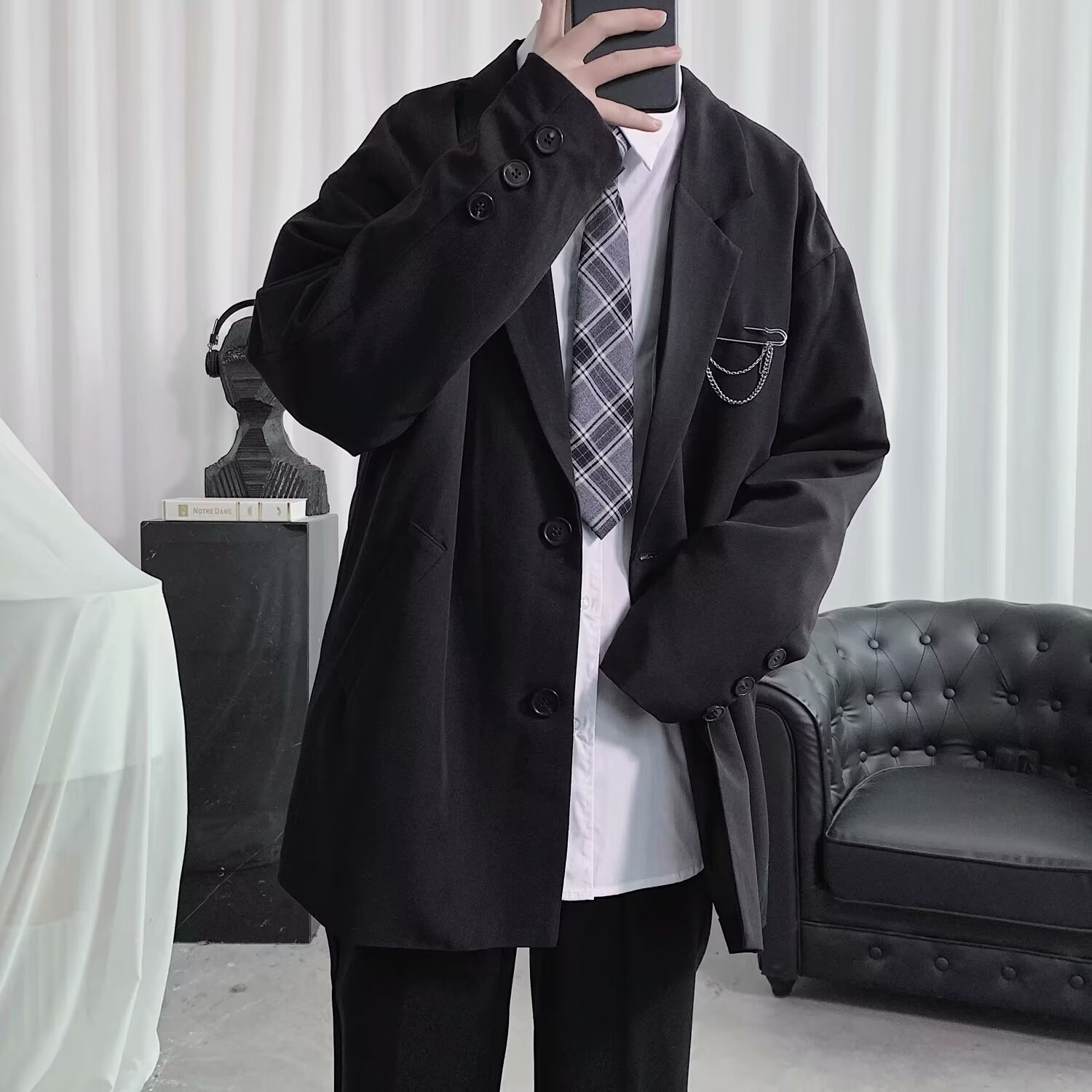 3154 Men's suit jacket Hong Kong style ins handsome dark style men's spring and autumn
