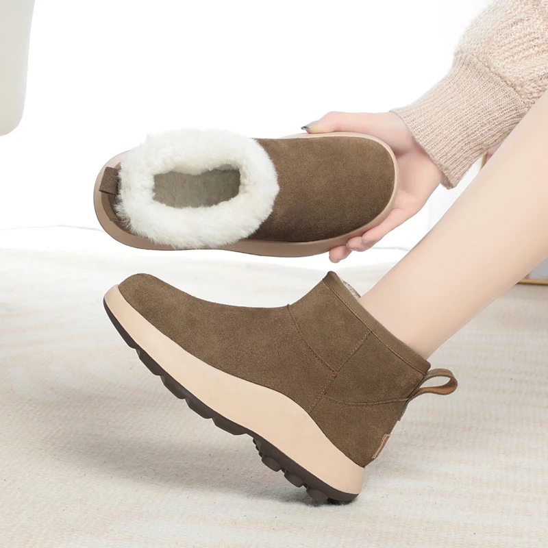 AIYUQI Snow Boots Women Sheepskin Fur Integration Thick Wool Warm Winter Boots Women Genuine Leather Anti-slip Women Booties