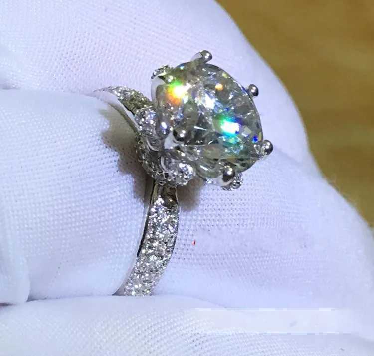 Female Flower ring 925 sterling silver Round 3ct AAAAA Zircon cz Engagement Wedding Band Rings for women Bridal Party JewelryXJ250104