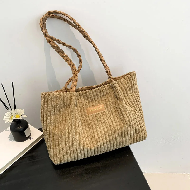 Women Corduroy Tote Bag For Leisure And Artistic High-capacity Casual Shopping Bag For School Work Shopping 250102