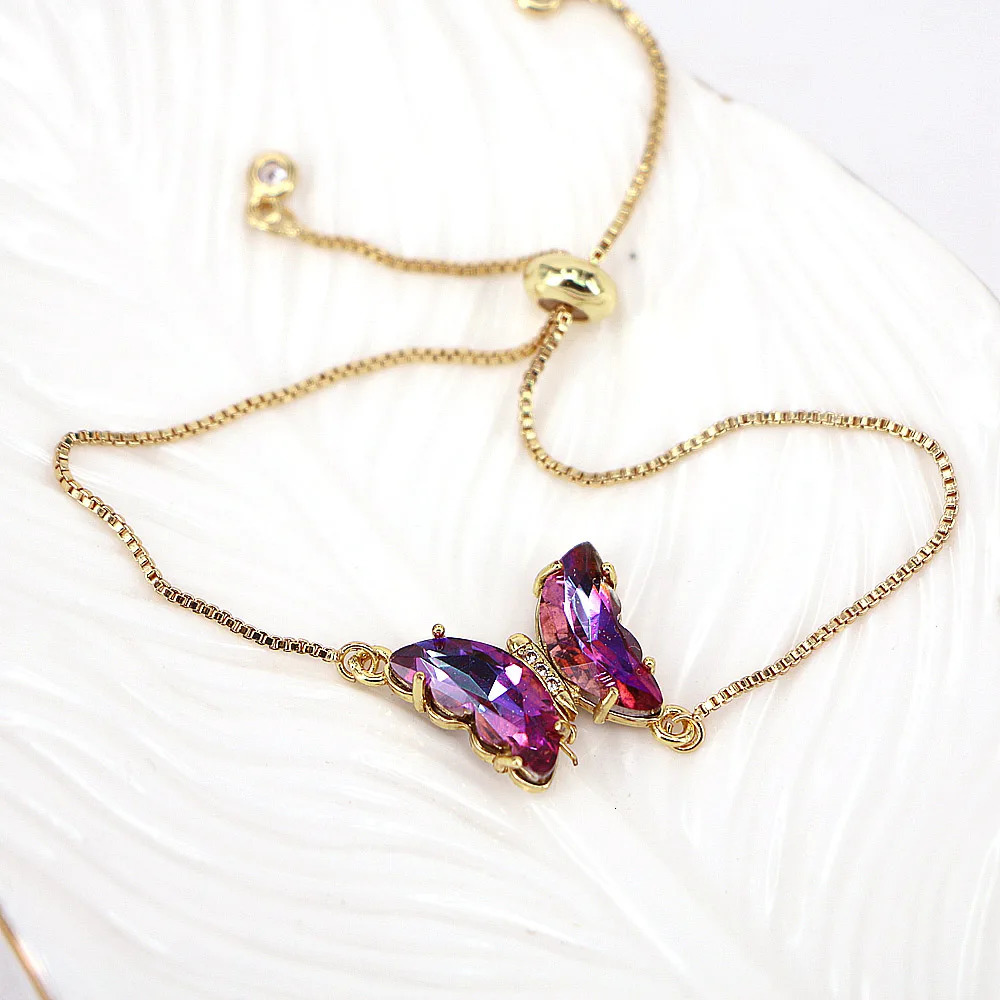 10 pieces colorful zircon butterfly pendant chain bracelet suitable for womens trend aesthetic jewelry adjustable wedding gift 250102