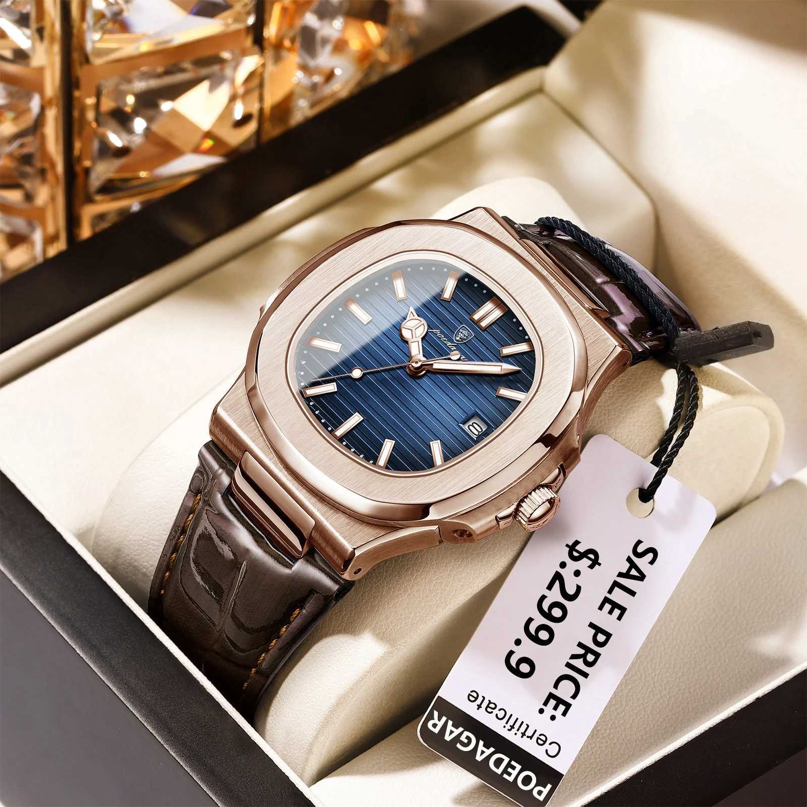 Poedagar Top Luxury Plaza Mens Date Waterproof Luminous Quartz Mens High Quality Fashion Sports Leather Men W250104
