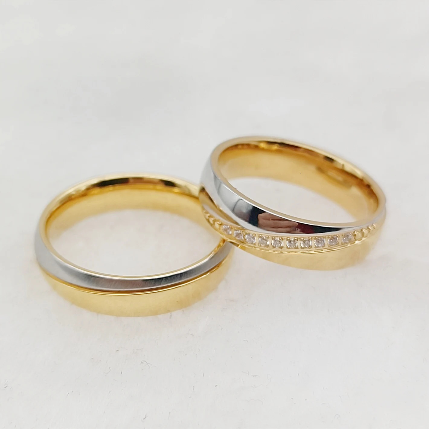 Love Alliances Wedding Rings Sets for Couples Two Tone 14k Gold Plated Jewelry Marriage Promise Ringe Ladies Women 250103