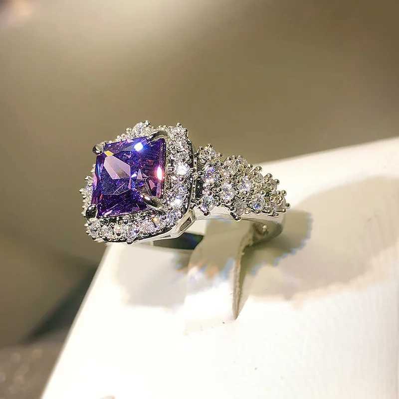 925 solid color gemstone ring for womens luxury high-end super sparkling purple zircon bright all diamond jewelry giftXJ250412