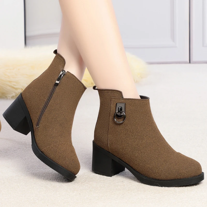 AIYUQI Women Ankle Boots Winter Genuine Leather Wool Boots Women Large Size High Heels Warm Fashion Boots Ladies